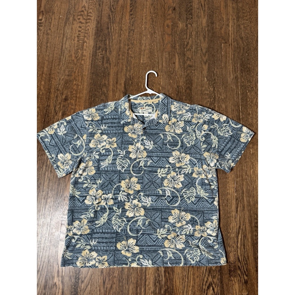 Crazy Shirts Mens XXL Blue Hibiscus Floral Waikoloa Cotton Hawaiian Polo Shirt